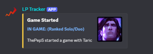 LP Tracker — Game Started notification in Discord